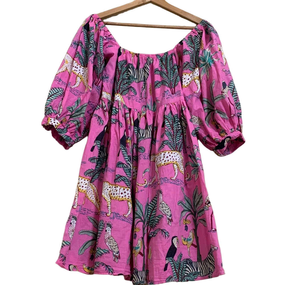 Bright Pink Tropical Animal Print Mini Dress